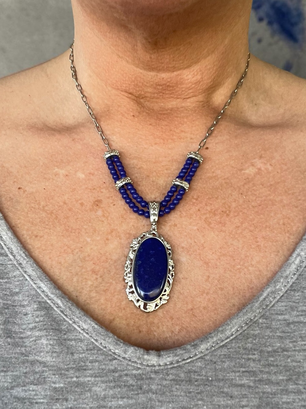 Lapis Lazuli Stainless Steel Convertible Pendant Necklace